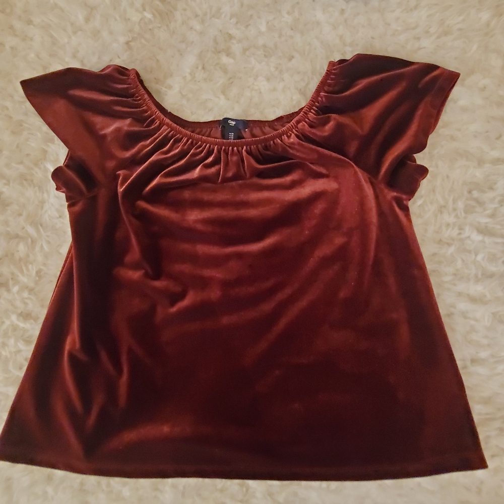 Gap Wine Colored Velvet On/Off The Shoulder Top - Picture 6 of 11
